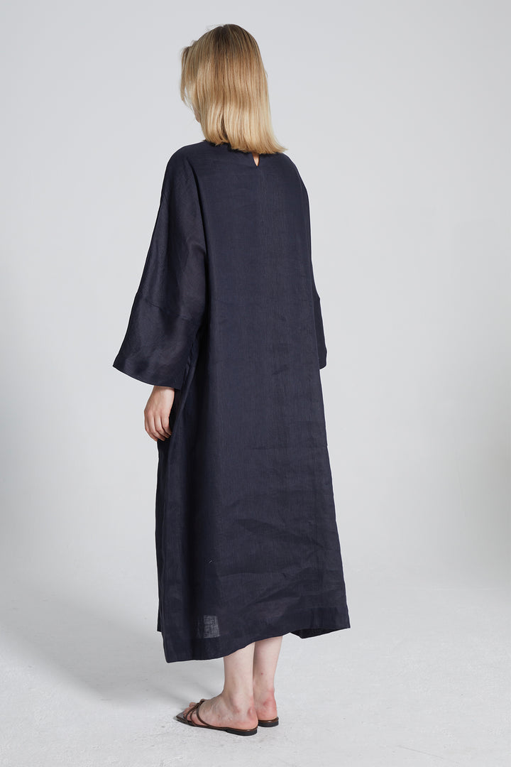 Elena Beaded Floral Linen Blend Dress