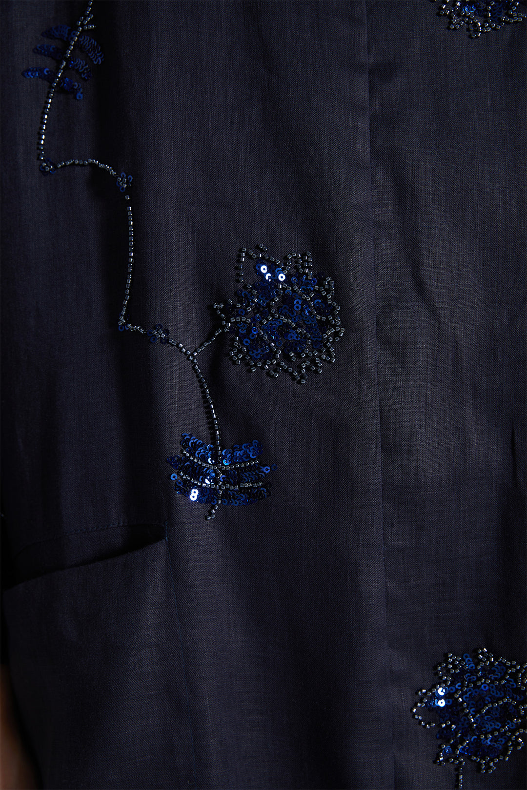 Elena Beaded Floral Linen Blend Dress