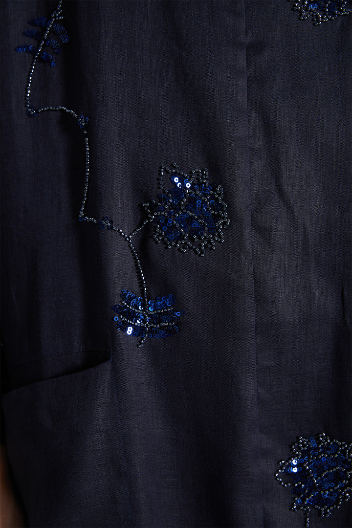 Elena Beaded Floral Linen Blend Dress