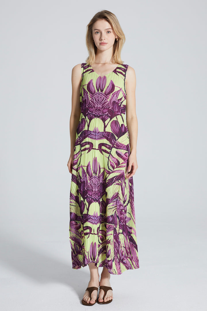 Elsa Pleated Sleeveless Maxi Dress