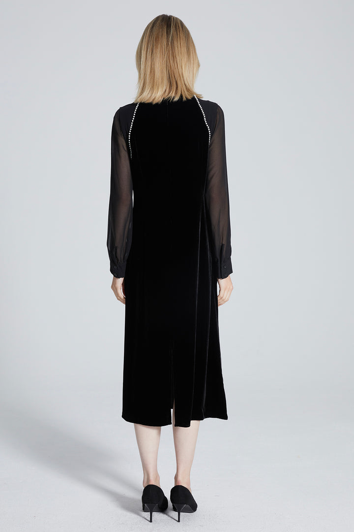 Nadia Pearl Mesh Sleeve Velvet Dress