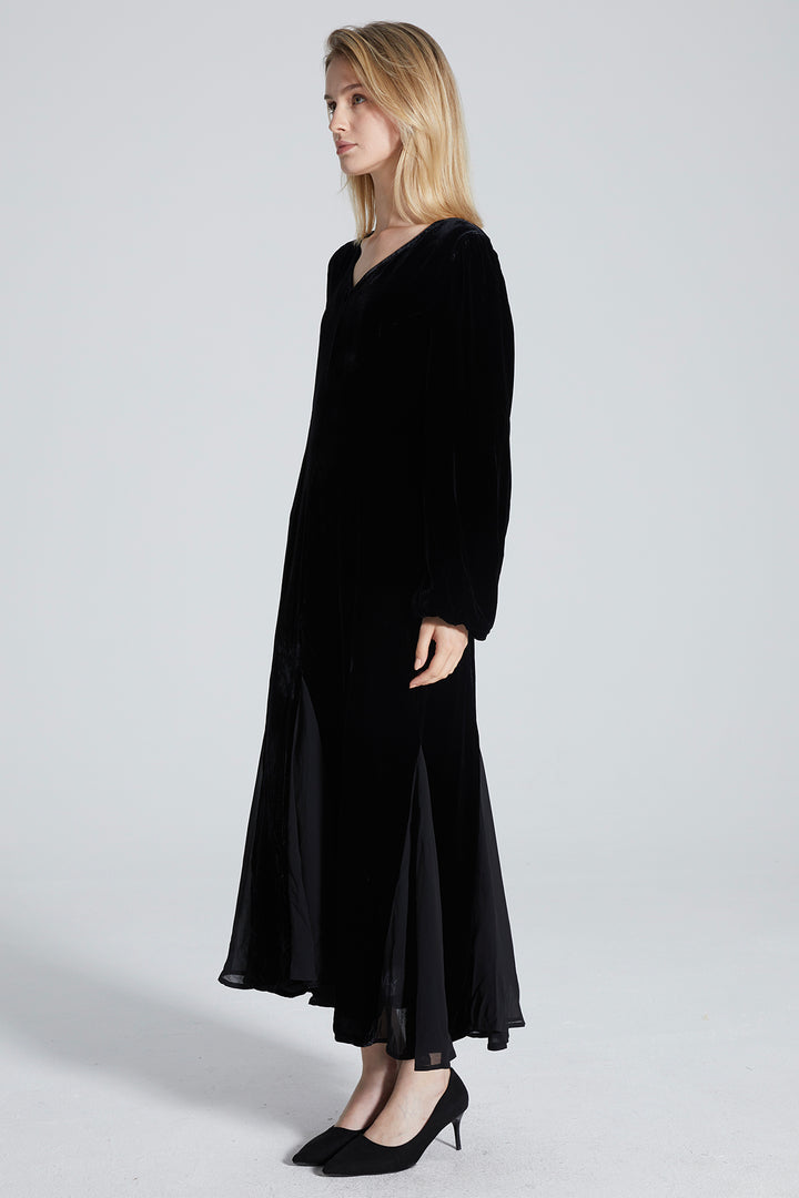 Donnay V-Neck Long Sleeve Velvet Dress