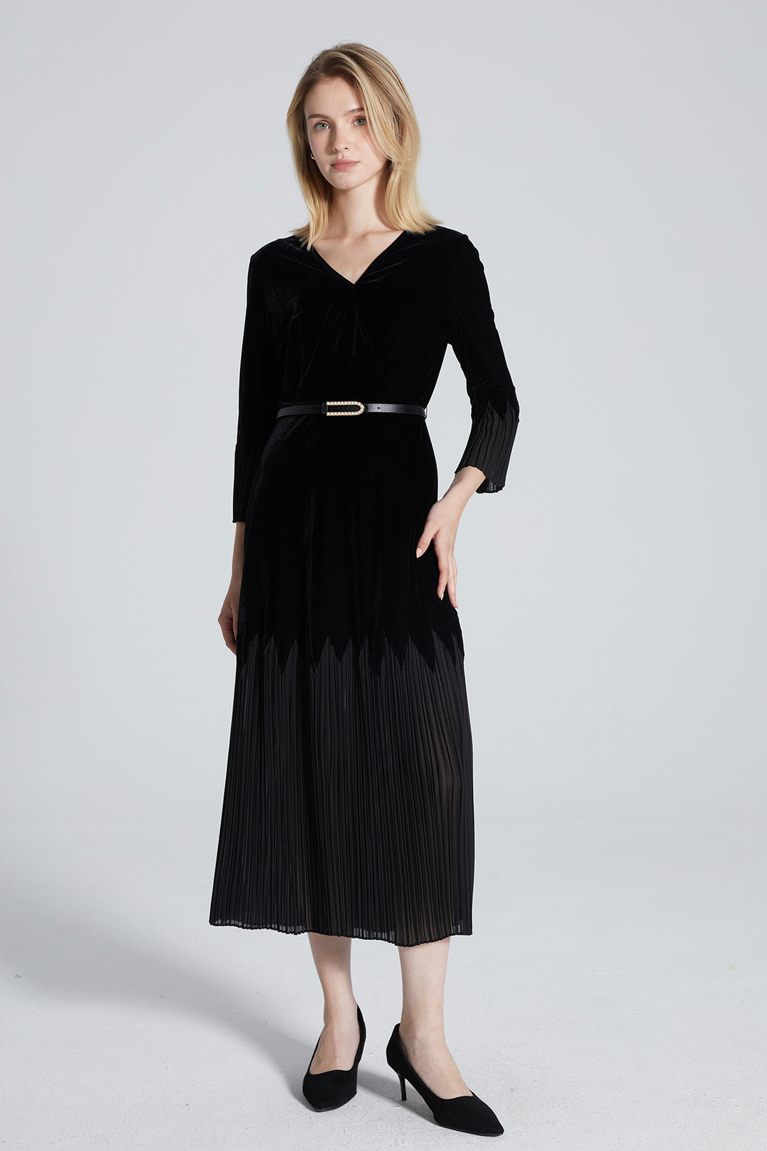 Tory V-Neck Pleated Dress