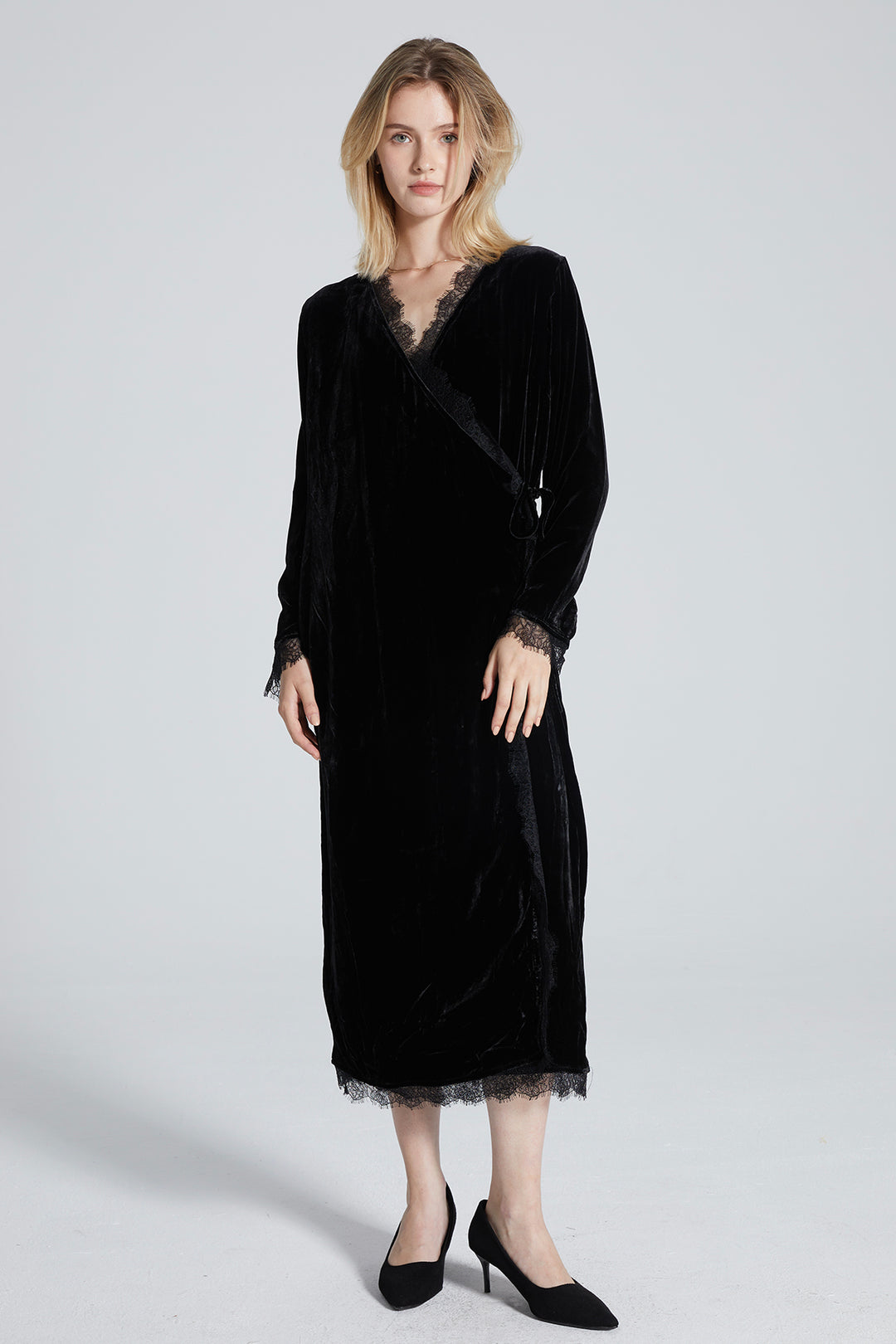 Brena Cozy Elegant Lace Velvet Wrap Dress