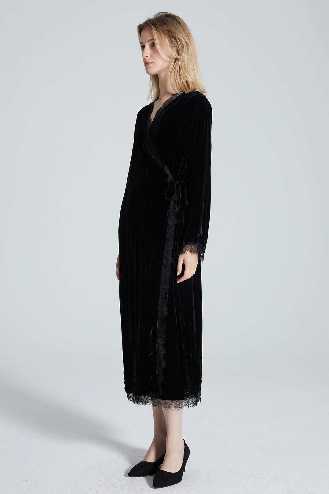 Brena Cozy Elegant Lace Velvet Wrap Dress