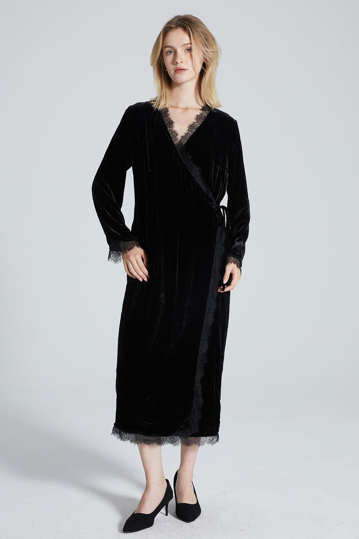 Brena Cozy Elegant Lace Velvet Wrap Dress