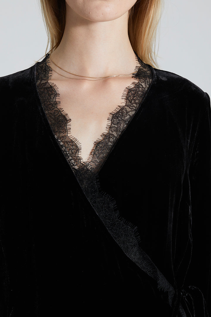 Brena Cozy Elegant Lace Velvet Wrap Dress