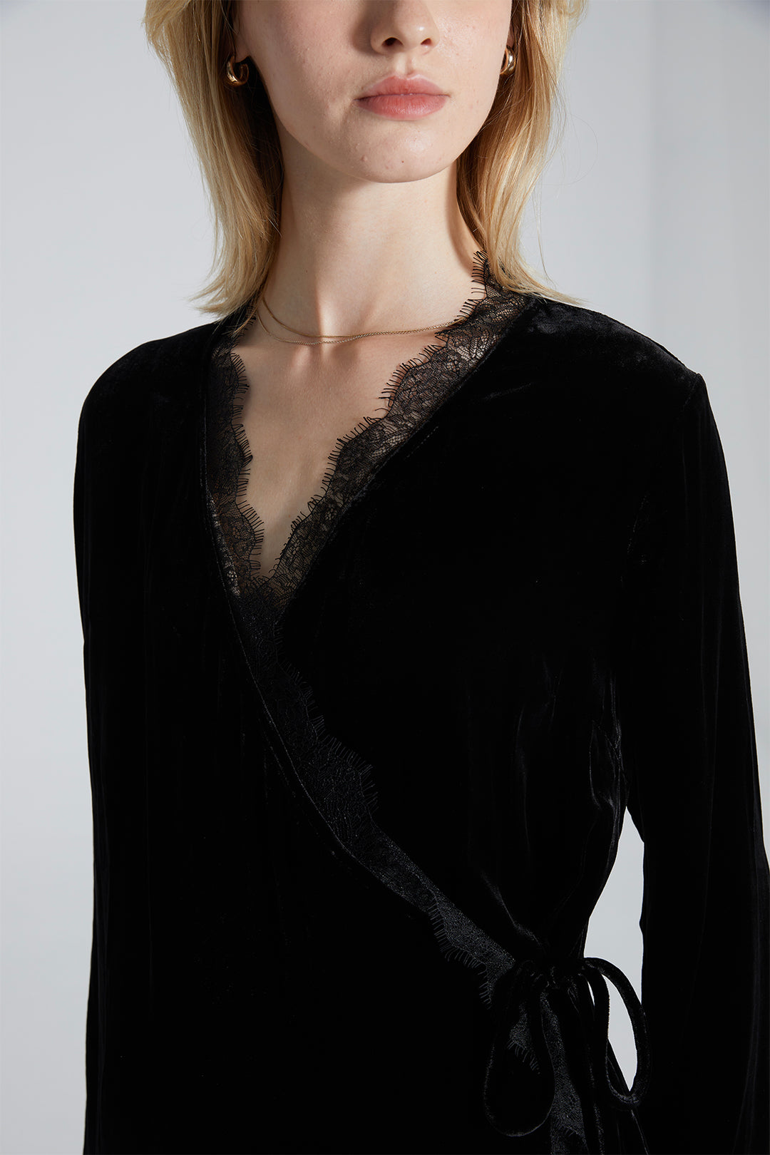 Brena Cozy Elegant Lace Velvet Wrap Dress