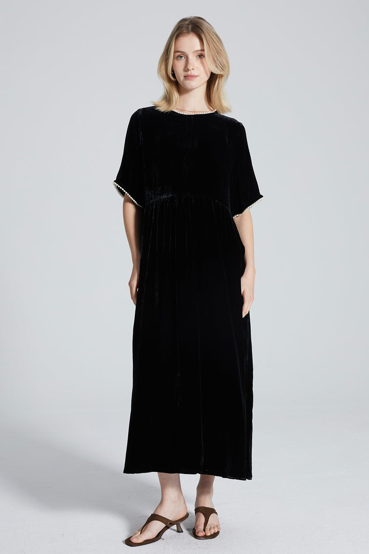 Sandra Pearl Short Sleeve Velvet Dress