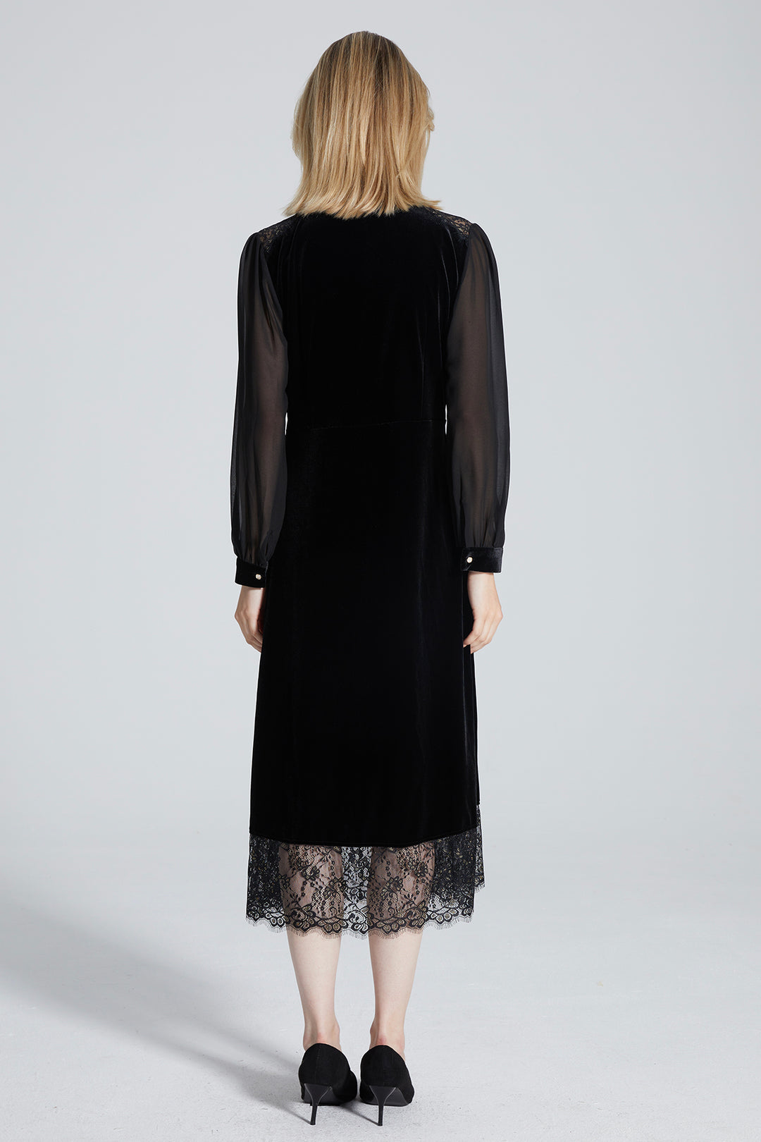 Tara Lace Splice V-Neck Velvet Dress