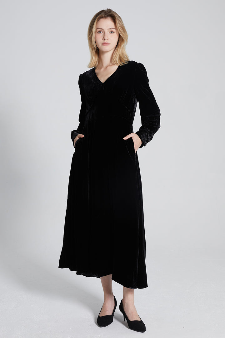 Nora V-Neck Elegant Velvet Dress