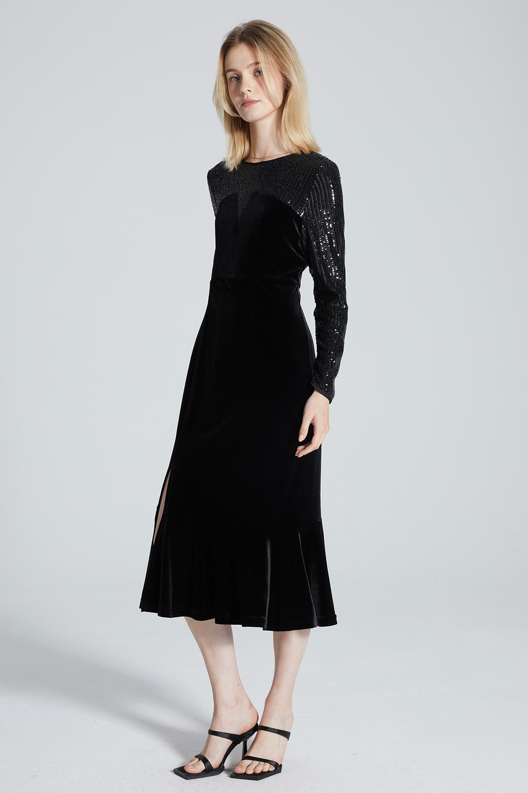 Mara Long Sleeve Sequin Spliced Mermaid Dress