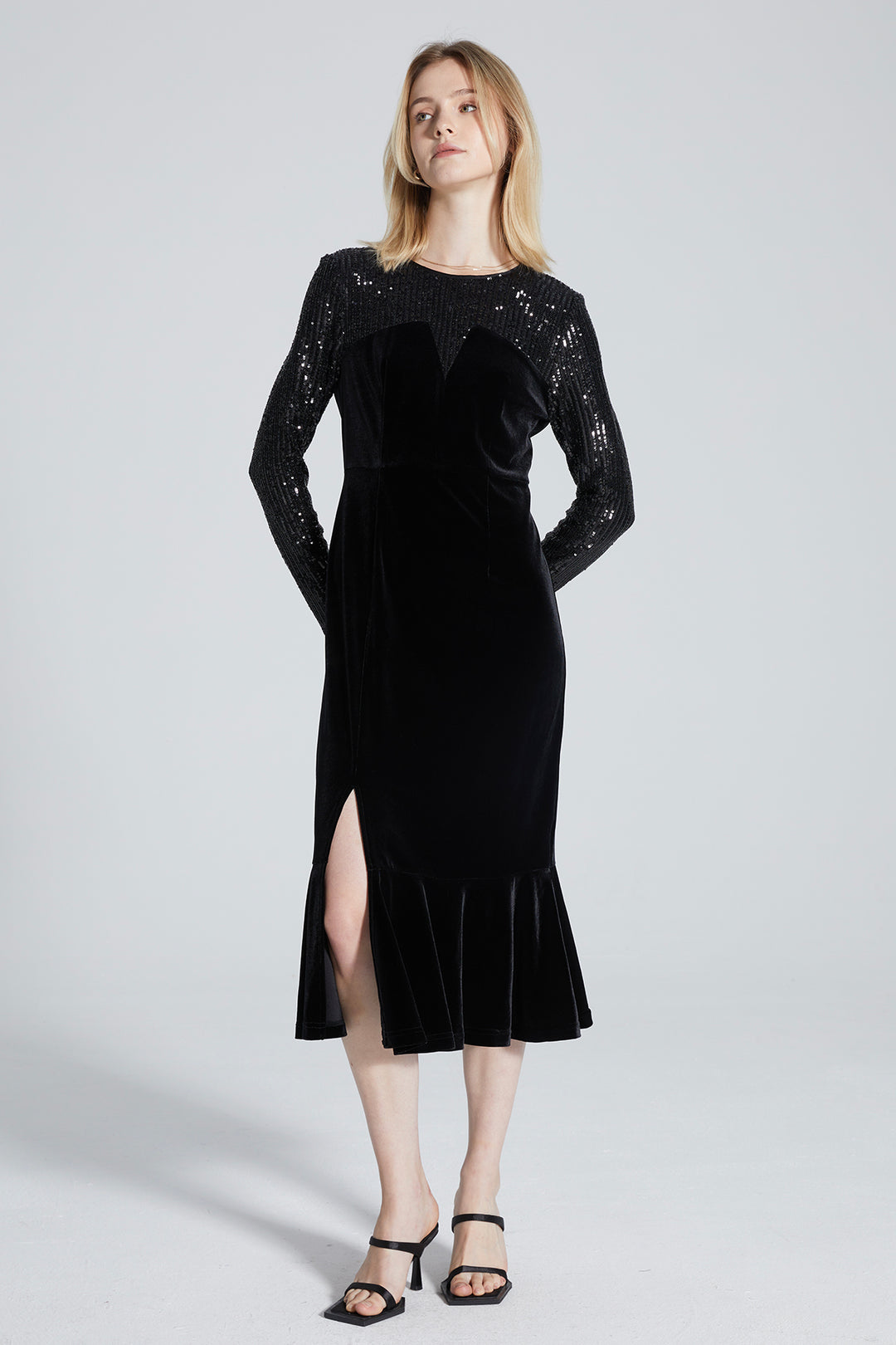 Mara Long Sleeve Sequin Spliced Mermaid Dress