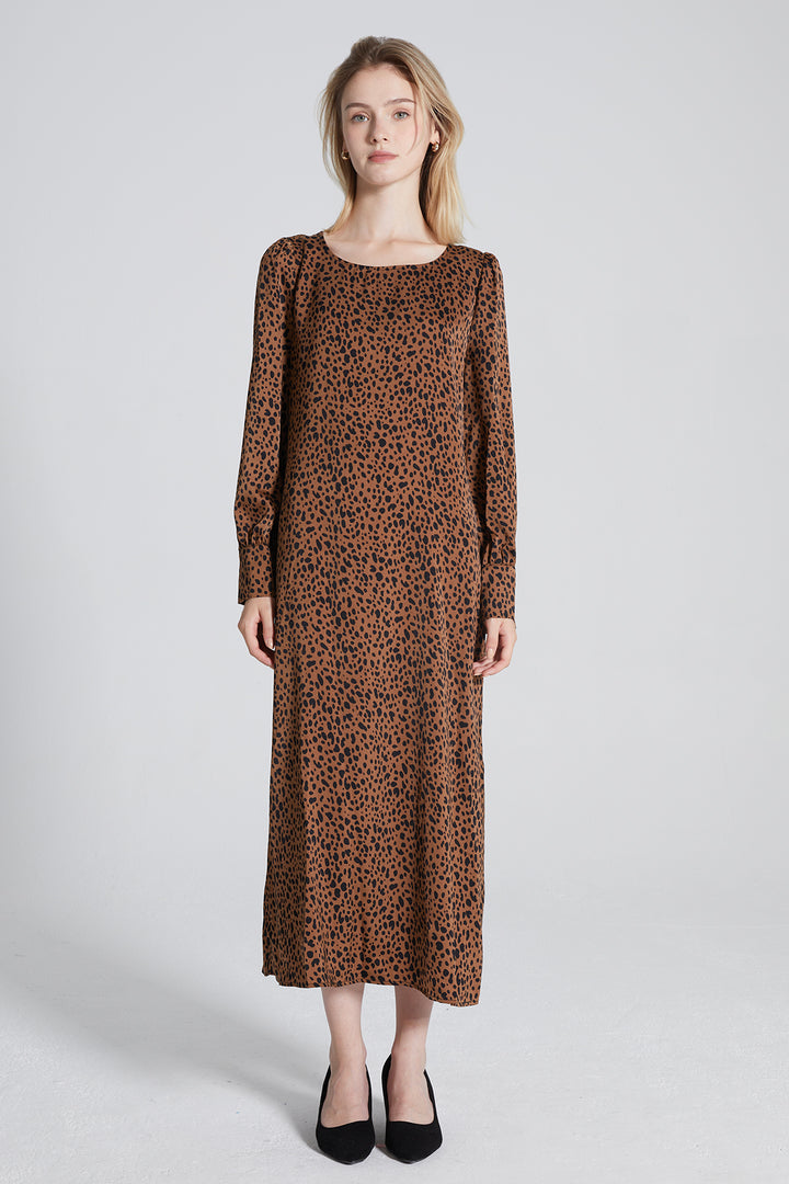 Leopard Long Sleeve Silk Dress