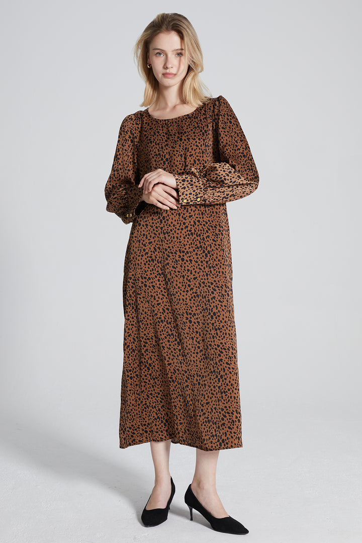 Leopard Long Sleeve Silk Dress