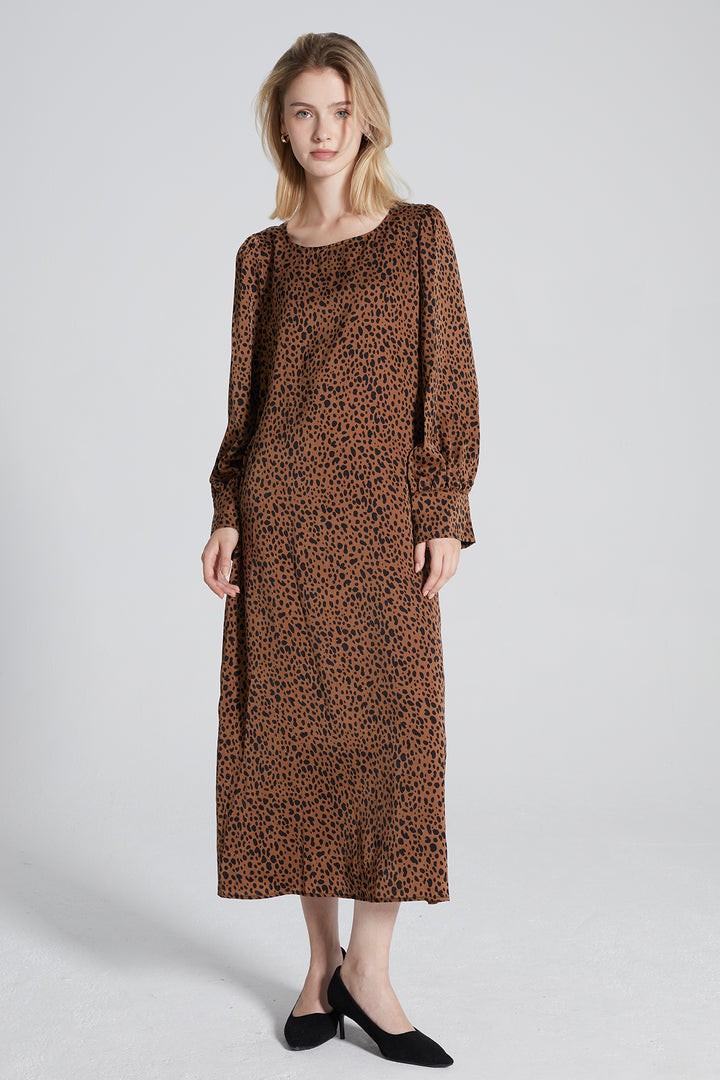 Leopard Long Sleeve Silk Dress