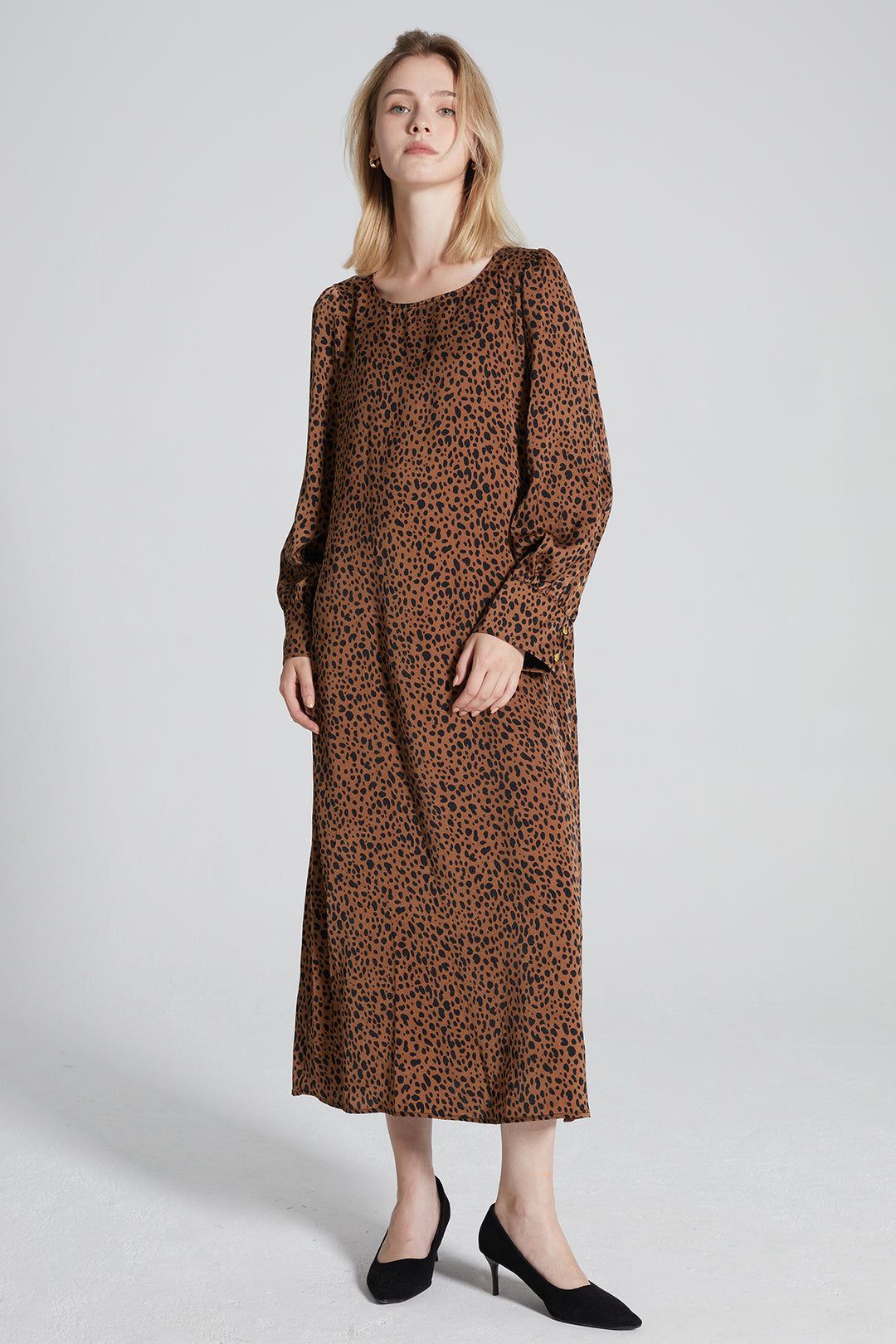 Leopard Long Sleeve Silk Dress