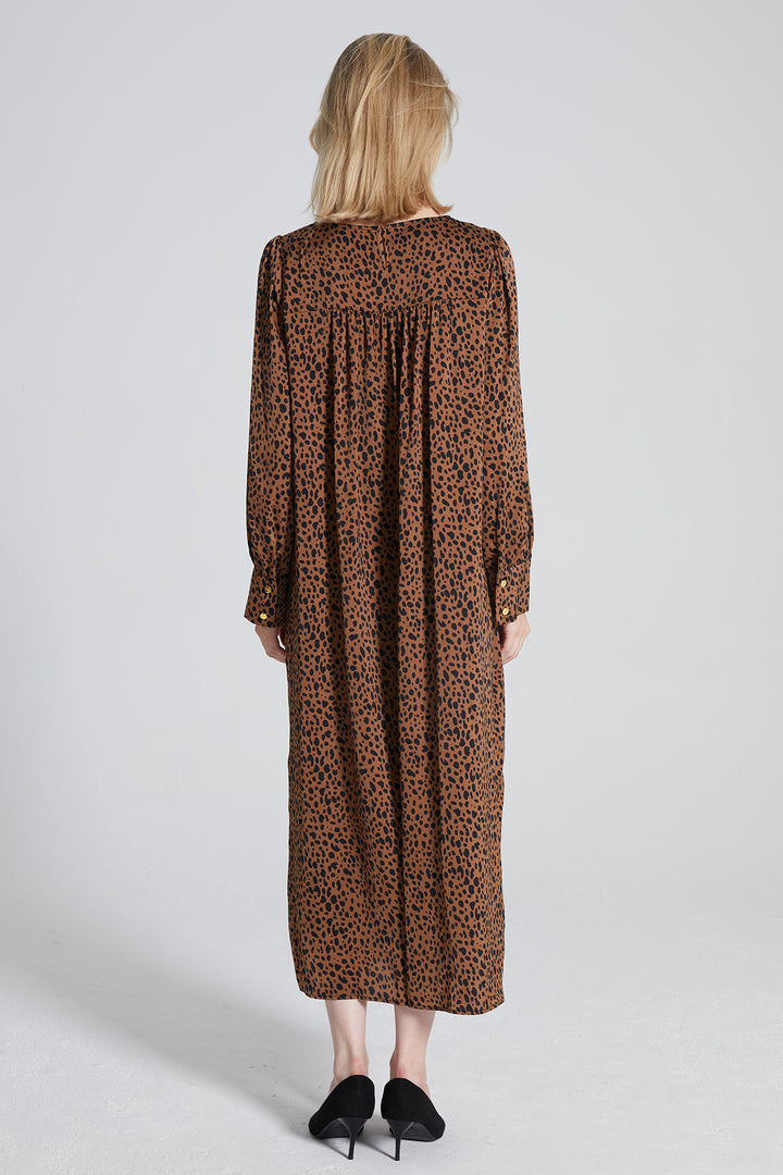 Leopard Long Sleeve Silk Dress