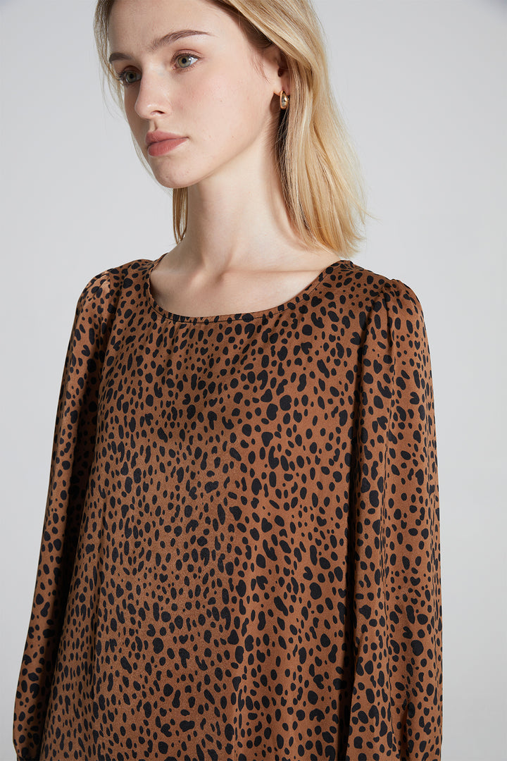 Leopard Long Sleeve Silk Dress