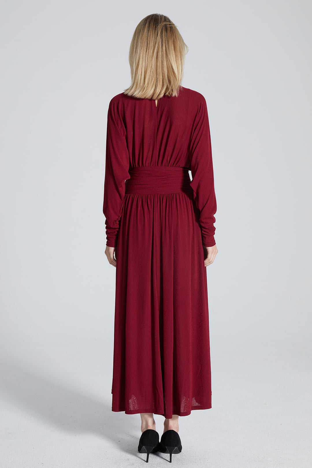 Alex Pleated Solid Long Sleeve Maxi Dress