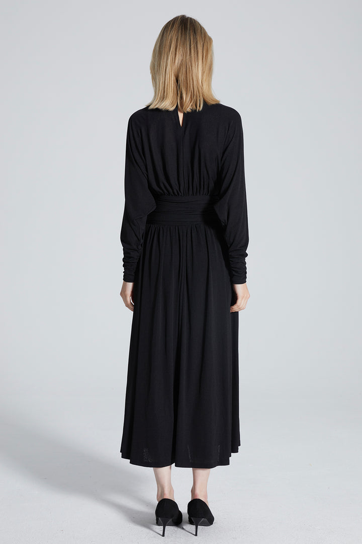 Alex Pleated Solid Long Sleeve Maxi Dress