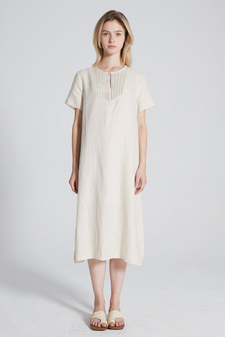 Candace Hand-made Beaded Linen Dress