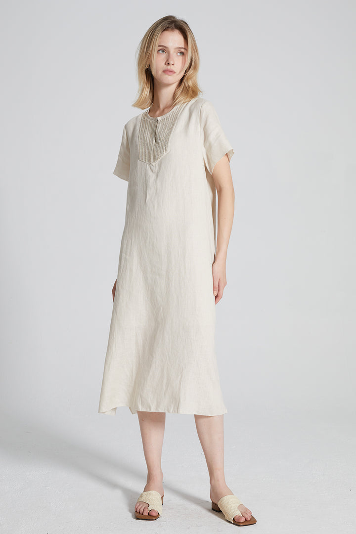 Candace Hand-made Beaded Linen Dress