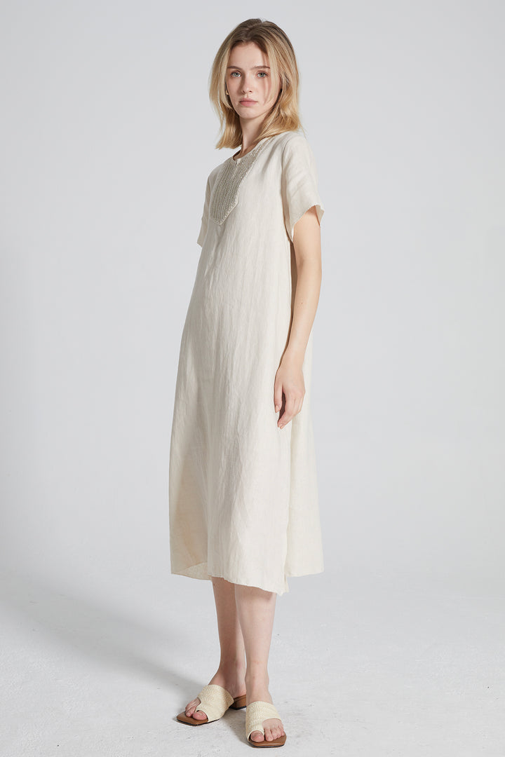 Candace Hand-made Beaded Linen Dress