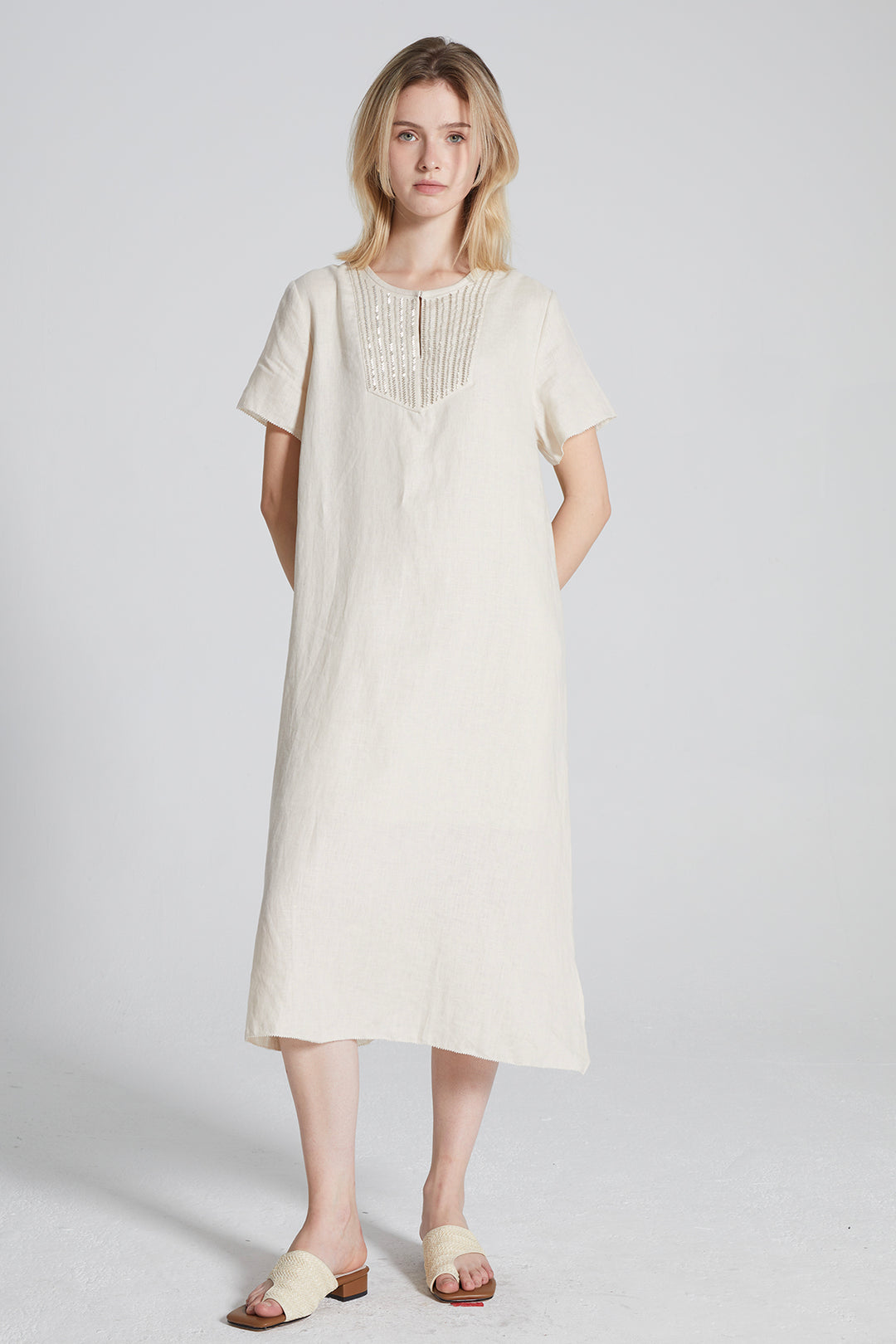 Candace Hand-made Beaded Linen Dress