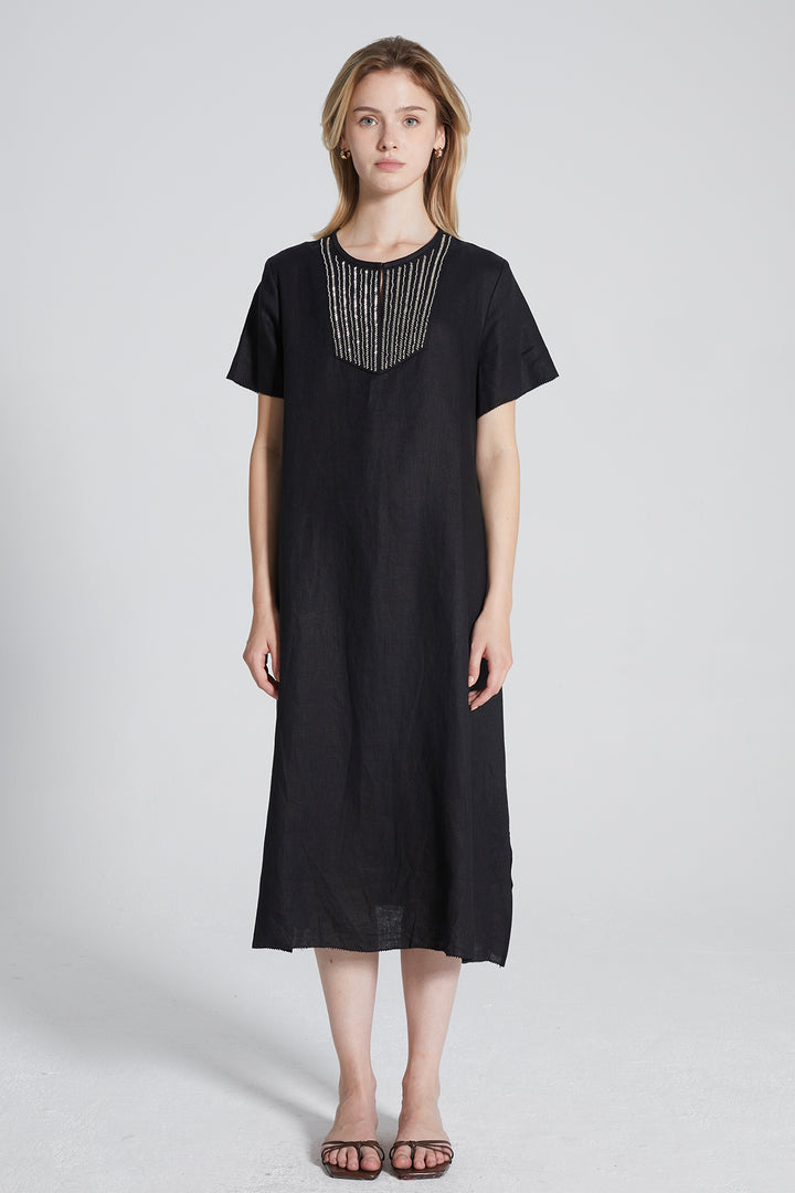 Candace Hand-made Beaded Linen Dress