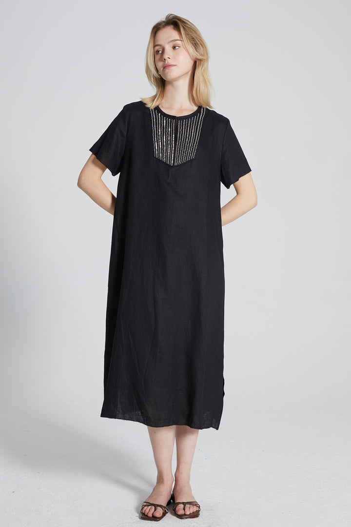 Candace Hand-made Beaded Linen Dress