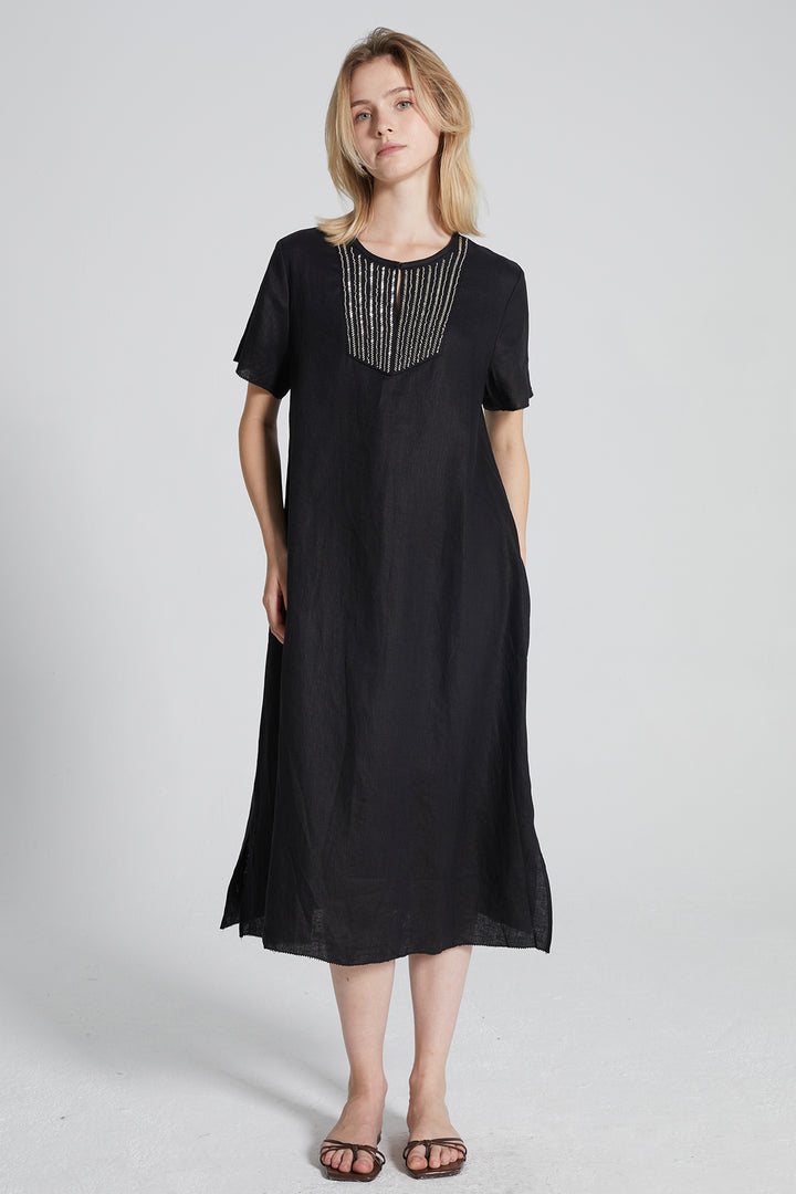 Candace Hand-made Beaded Linen Dress