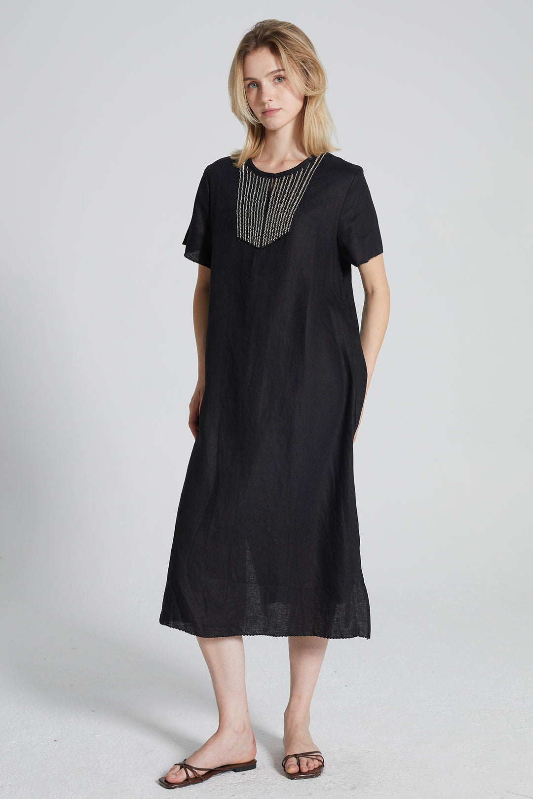 Candace Hand-made Beaded Linen Dress