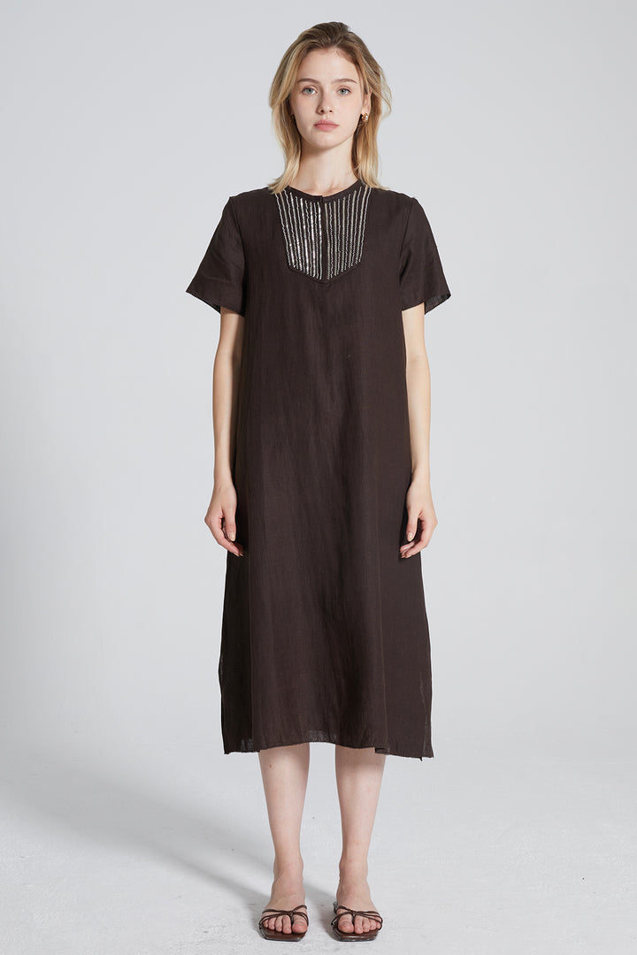 Candace Hand-made Beaded Linen Dress