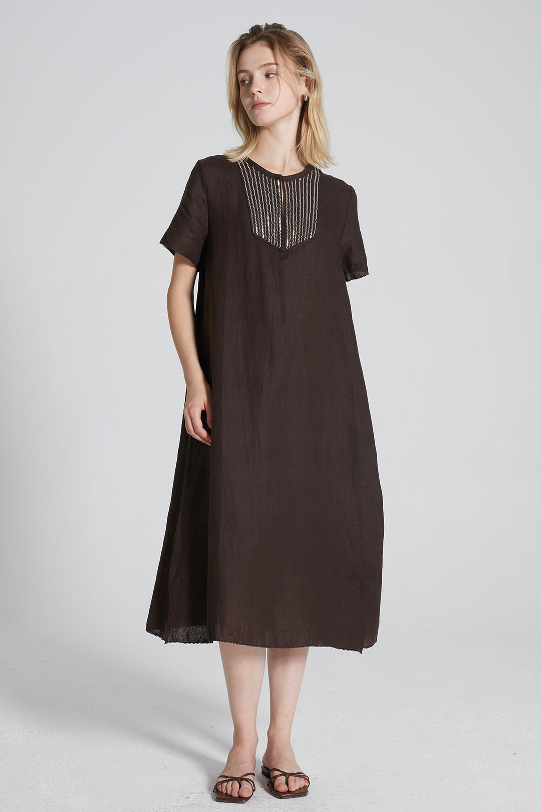 Candace Hand-made Beaded Linen Dress