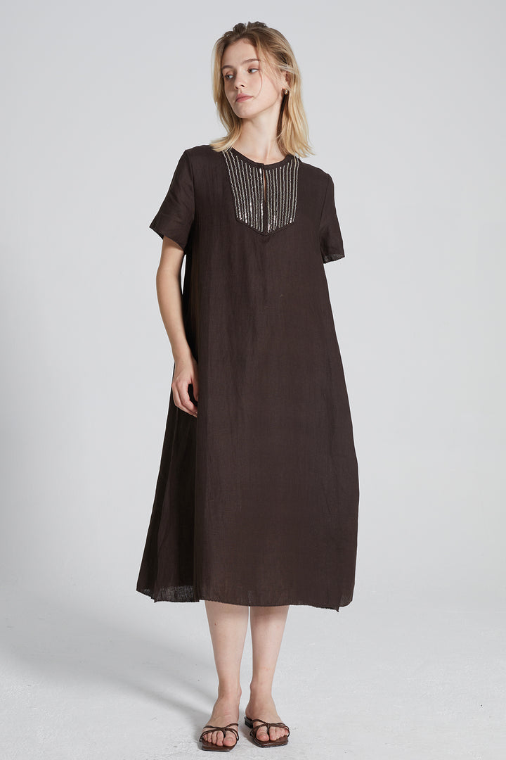 Candace Hand-made Beaded Linen Dress