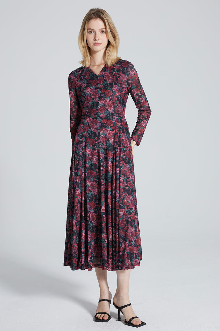 Demmie Flower Print Retro Elegant Dress