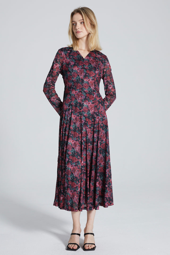 Demmie Flower Print Retro Elegant Dress