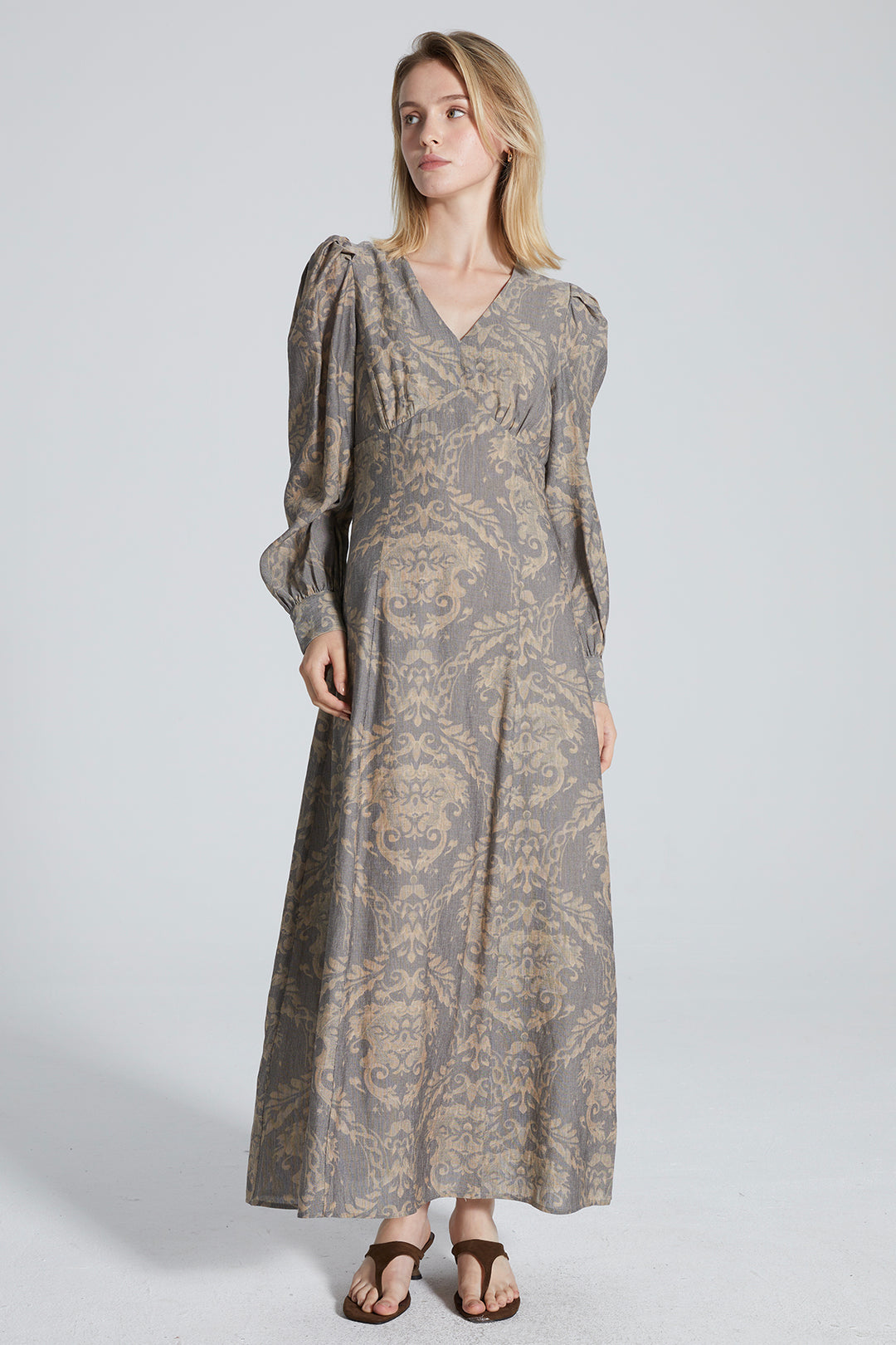 Drea Ethnic V-Neck Long Sleeve Dress