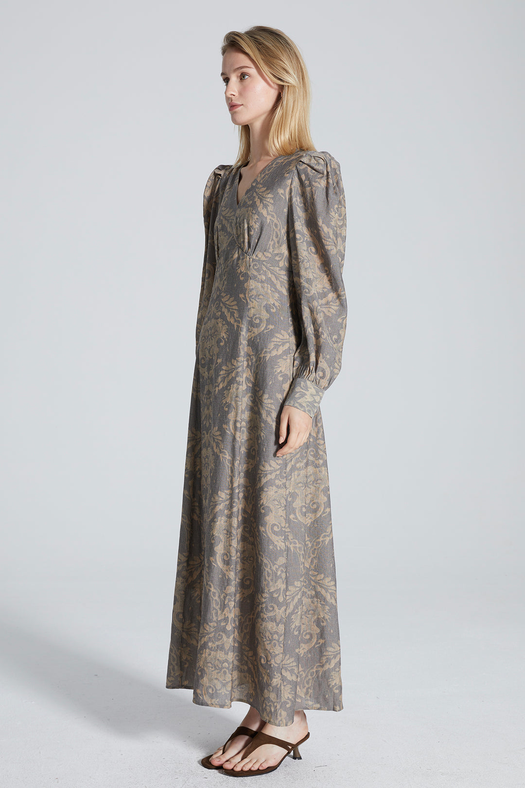 Drea Ethnic V-Neck Long Sleeve Dress