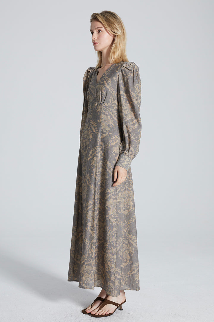 Drea Ethnic V-Neck Long Sleeve Dress