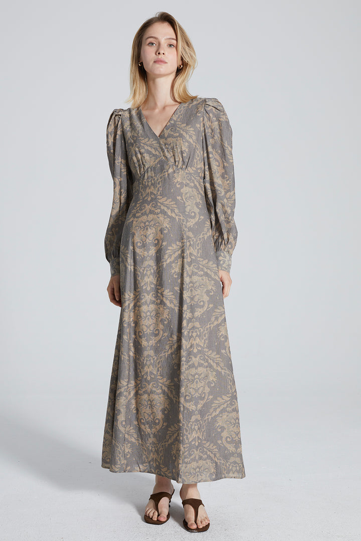 Drea Ethnic V-Neck Long Sleeve Dress