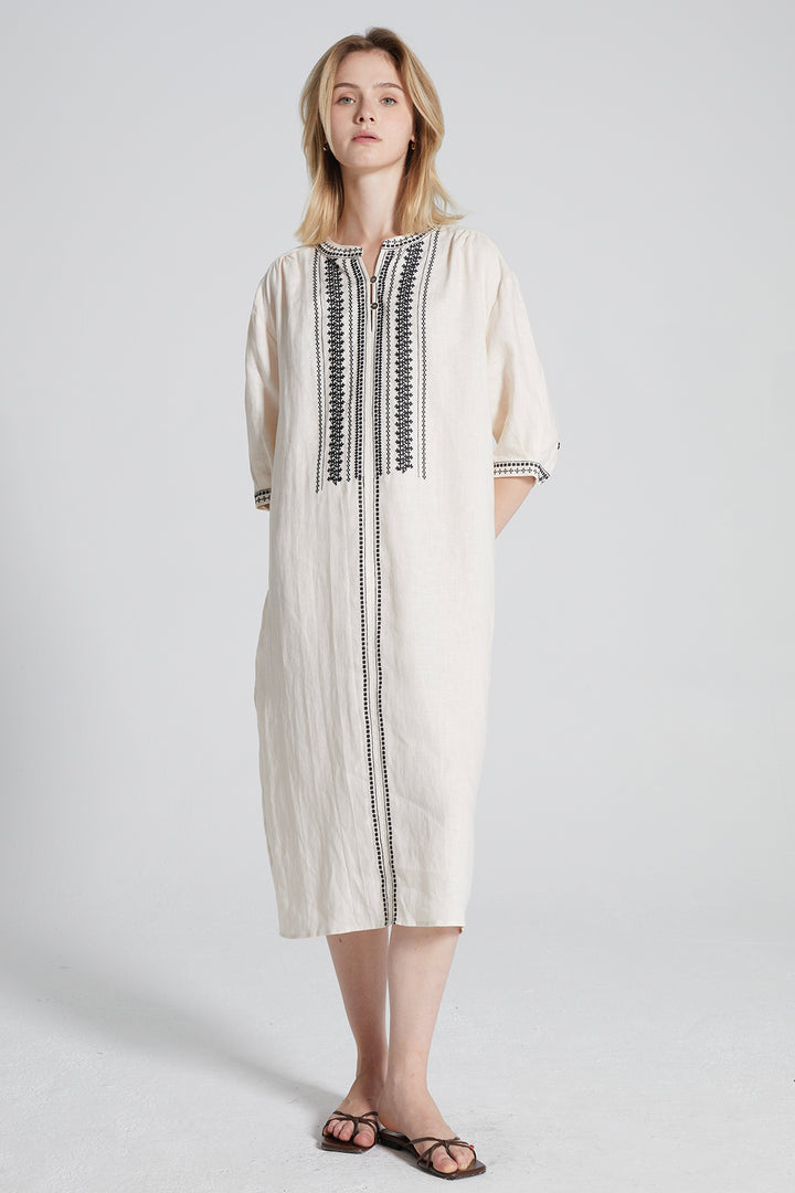 Rory Embroidered Ethnic Linen Dress