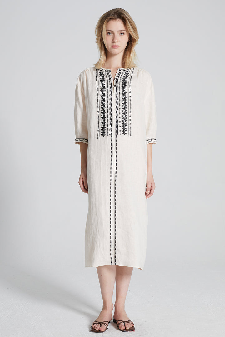 Rory Embroidered Ethnic Linen Dress