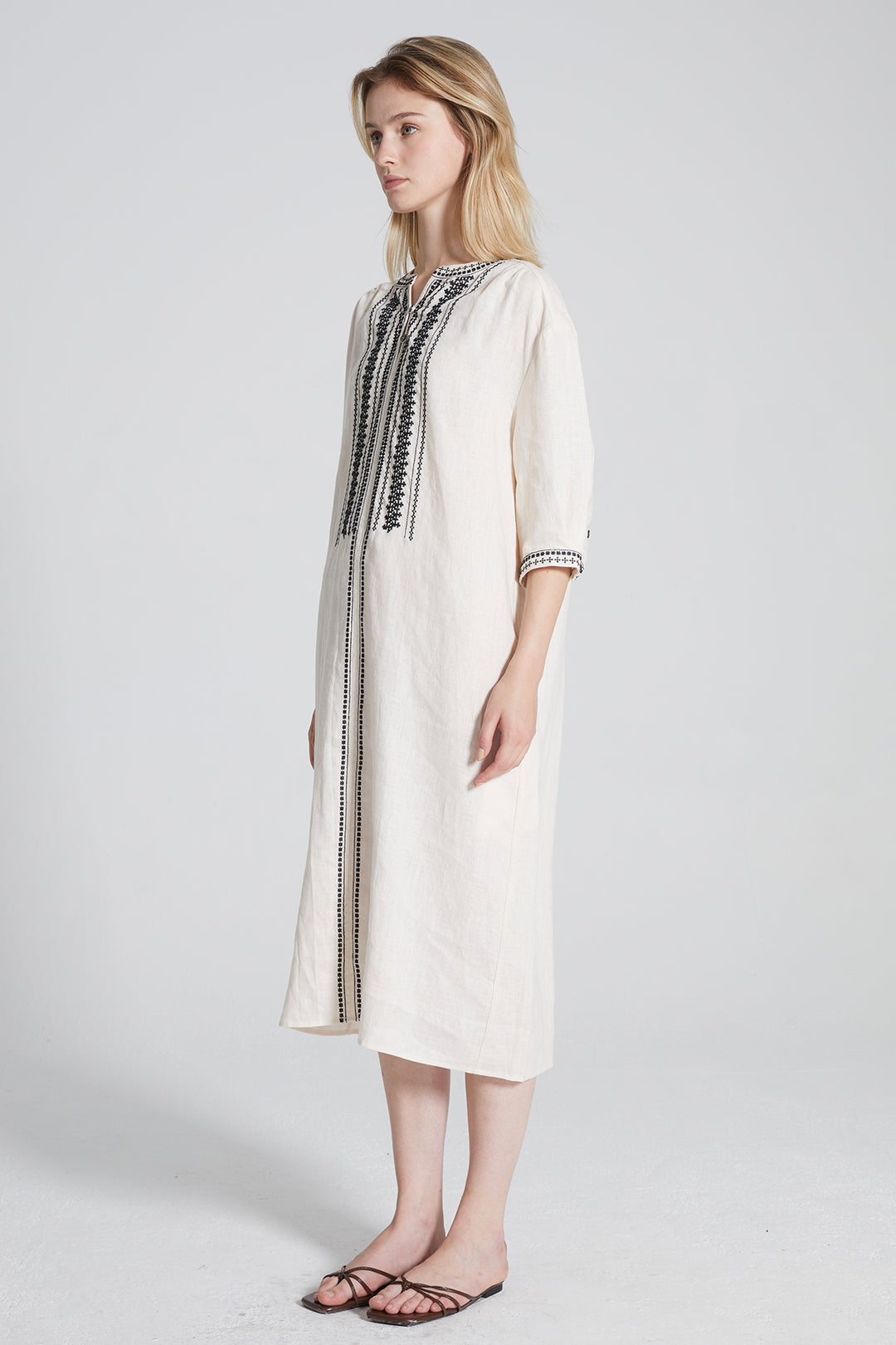 Rory Embroidered Ethnic Linen Dress