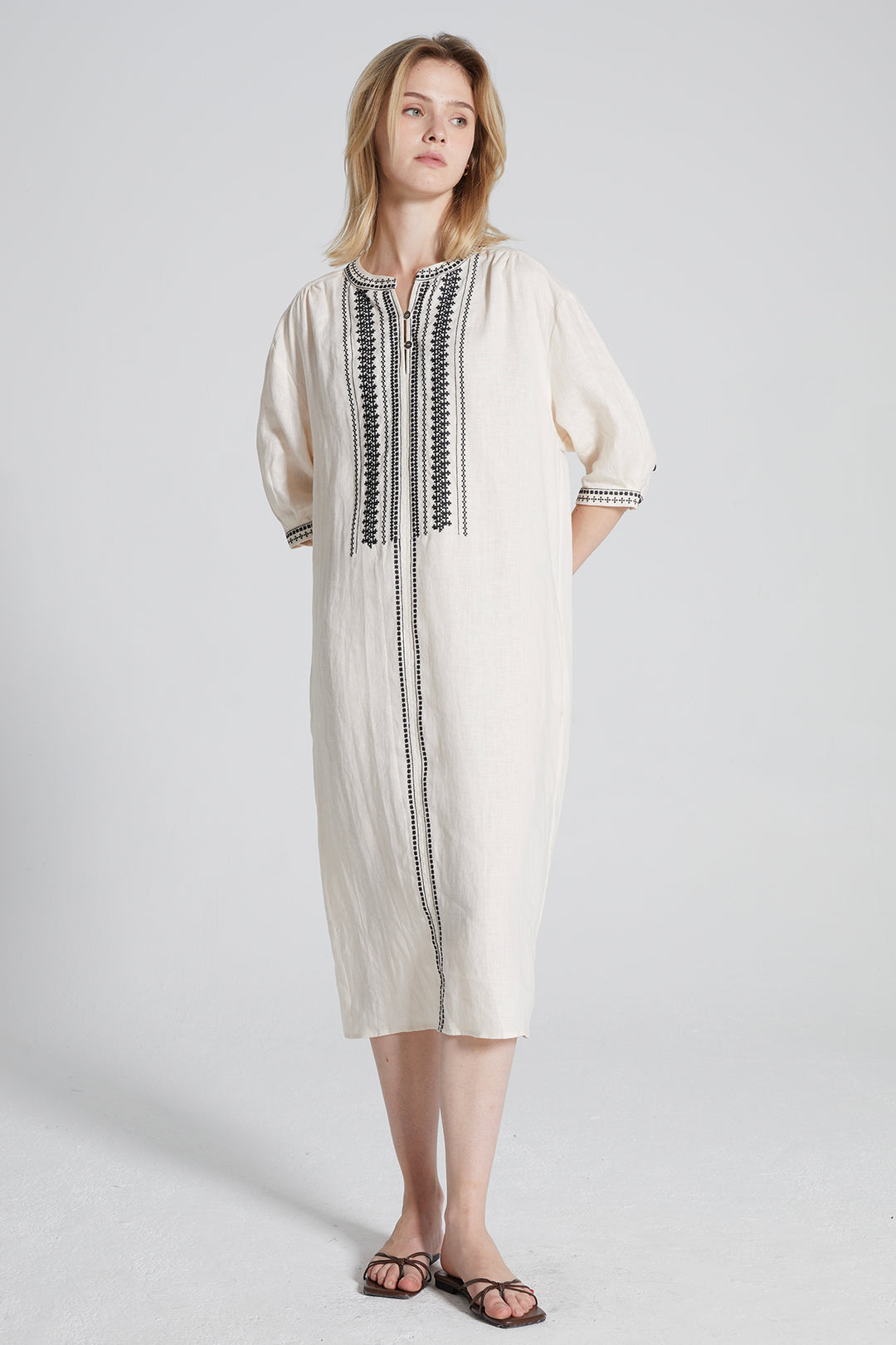 Rory Embroidered Ethnic Linen Dress