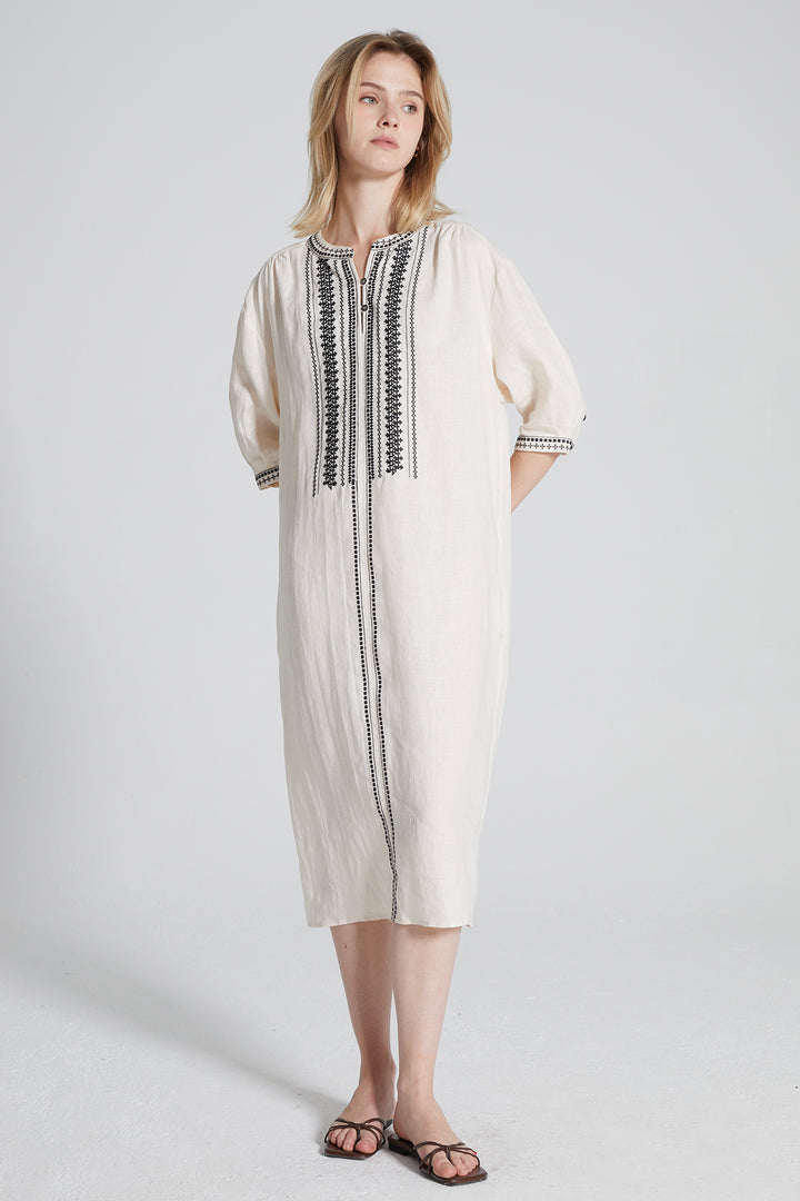 Rory Embroidered Ethnic Linen Dress