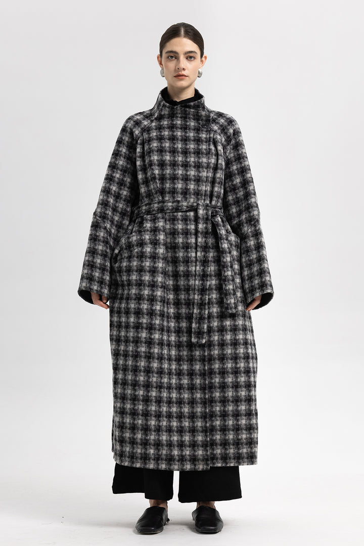Maeve Wool Plaid Wrap Long Coat