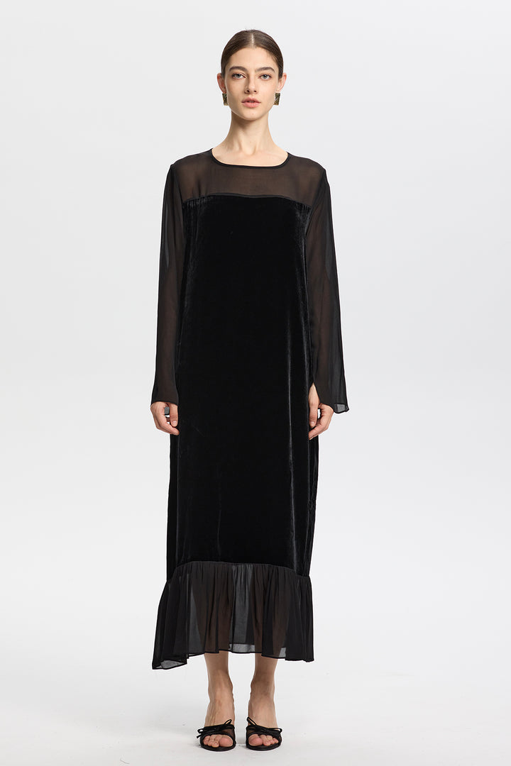 Maris Mesh Splice Velvet Dress