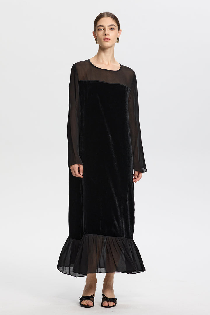 Maris Mesh Splice Velvet Dress